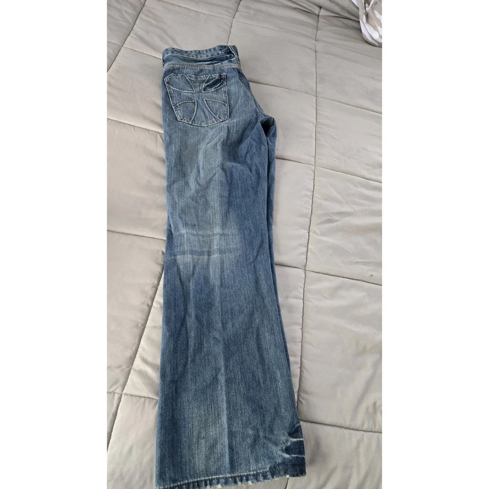 Marc Ecko Cut & Sew Boot Cut Jeans Mens 36x32 Y2K Skull Rivets Denim Pants